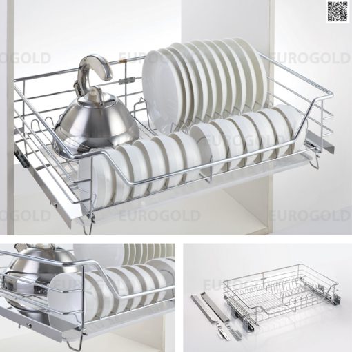 GIÁ BÁT ĐĨA INOX NAN ÂM TỦ GẮN CÁNH VÀ RAY GIẢM CHẤN EUROGOLD EG6275