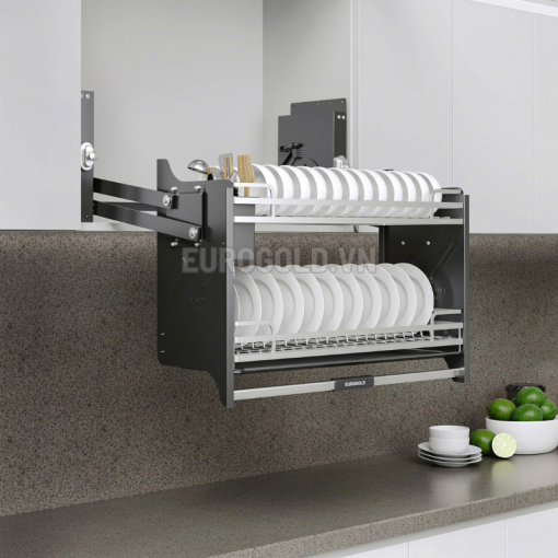 GIÁ BÁT ĐĨA NÂNG HẠ INOX 304 KHUNG MÀU GHI EUROGOLD EVI190