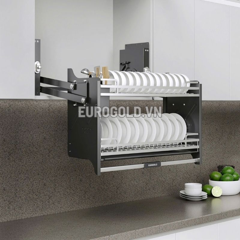 GIÁ BÁT ĐĨA NÂNG HẠ INOX 304 KHUNG MÀU GHI EUROGOLD EVI190