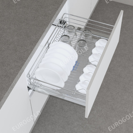 GIÁ BÁT ĐĨA INOX NAN ÂM TỦ GẮN CÁNH VÀ RAY GIẢM CHẤN EUROGOLD EG30490