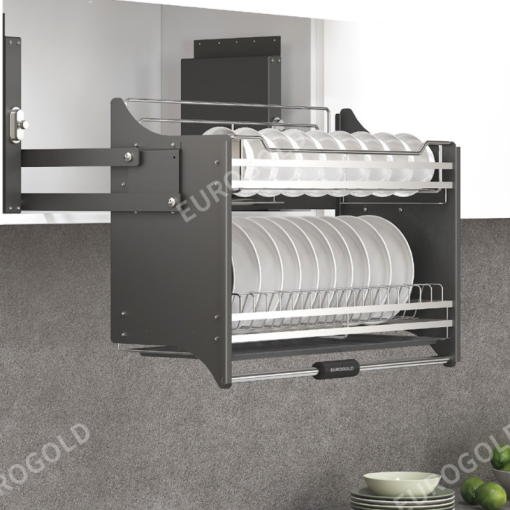GIÁ BÁT ĐĨA NÂNG HẠ INOX 304 NAN DẸT KHUNG MÀU GHI EUROGOLD EUI304170