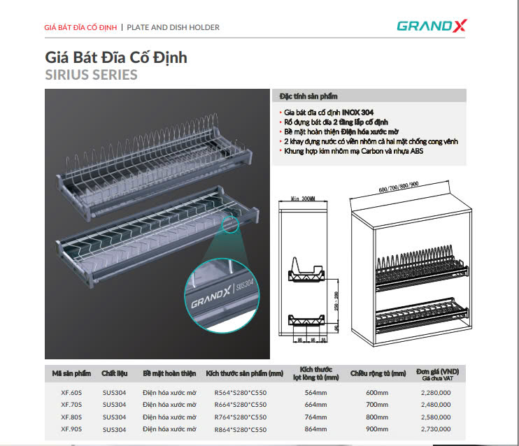 THÔNG SỐ KỸ THUẬT CỦA GIÁ BÁT ĐĨA CỐ ĐỊNH GRANDX XF.70S 70CM