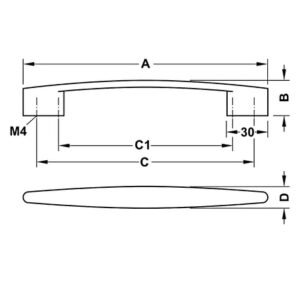 Tay nắm tủ Hafele, H1350 - 110 34 636 dimd 457x431 crop center