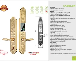 KHOÁ ĐIỆN TỬ TÂN CỔ ĐIỂN KASSLER KL 929 APP WIFI MẠ VÀNG 24K - 16 1