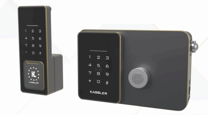 HÌNH ẢNH THỰC TẾ CỦA KHÓA CỬA CỔNG VÂN TAY KASSLER KL 579 CNC GOLD GREY REMOTE APP WIFI