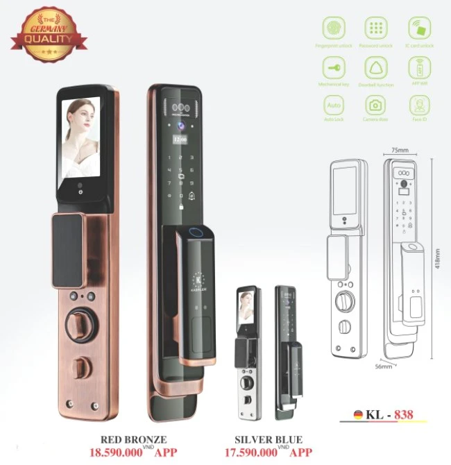 KHOÁ CỬA VÂN TAY KASSLER KL 838 SILVER BLUE APP WIFI - 20 4