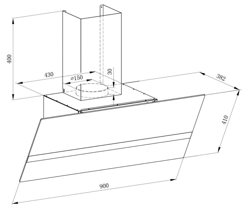 KÍCH THƯỚC MÁY HÚT MÙI PHẲNG KAFF KF-LUX-AT90FH-BK