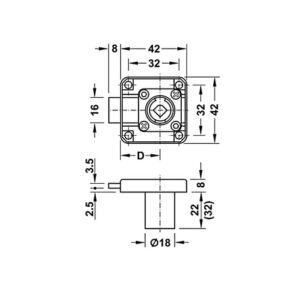 Khóa vuông chốt chết Hafele - vỏ khóa vuông symo 3000 - 232 26 621 dimd 457x431 crop center
