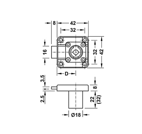 Khóa vuông chốt chết Hafele - vỏ khóa vuông symo 3000 - 232 26