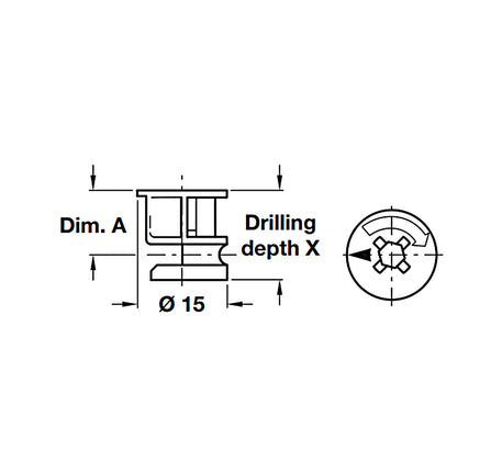 Vỏ nối Hafele Minifix 15 không vành - Ốc liên kết ixconnect minifix 15 262.26.133 - 262 26