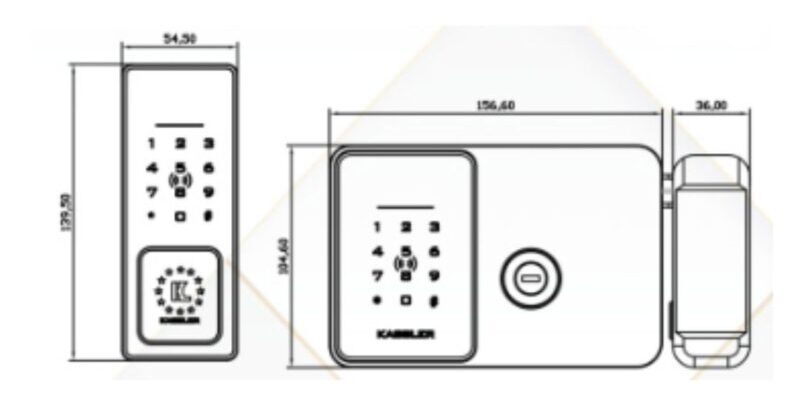 HÌNH KĨ THUẬT CỦA KHÓA CỬA CỔNG VÂN TAY KASSLER KL 579 CNC SILVER GREY REMOTE