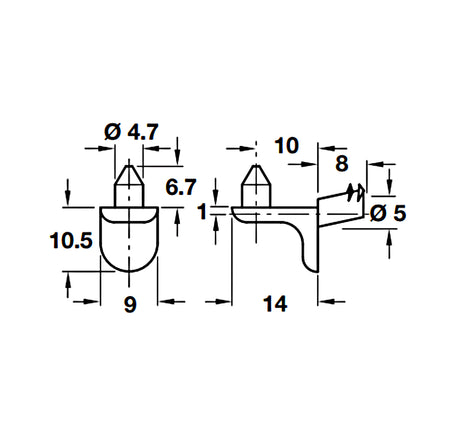 Bas đỡ kệ Hafele cho lỗ khoan Ø5 mm - 282 24