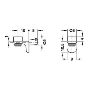 Chốt đỡ kệ kính Hafele, lắp nhấn vào lỗ khoan Ø5 mm - 282 24 732 dimd 457x431 crop center