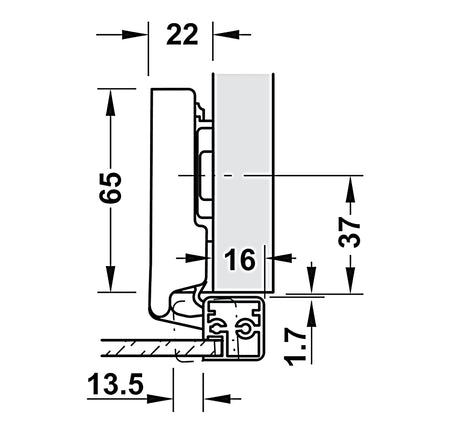Bản lề Hafele Metalla SM 110° cho cửa khung nhôm, đóng giảm chấn - Lắp trùm ngoài - 315 26