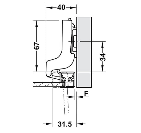 Bản lề Hafele Metalla SM 110° cho cửa khung nhôm, đóng giảm chấn - Lắp lọt lòng - 315 26