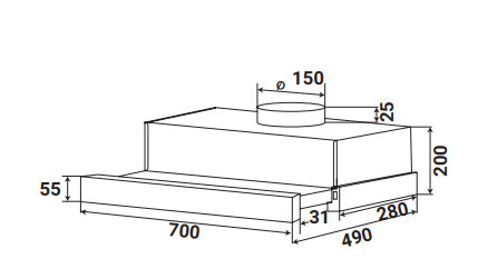 KÍCH THƯỚC MÁY HÚT MÙI ÂM TỦ CẢM ỨNG KAFF KF-TL7001W