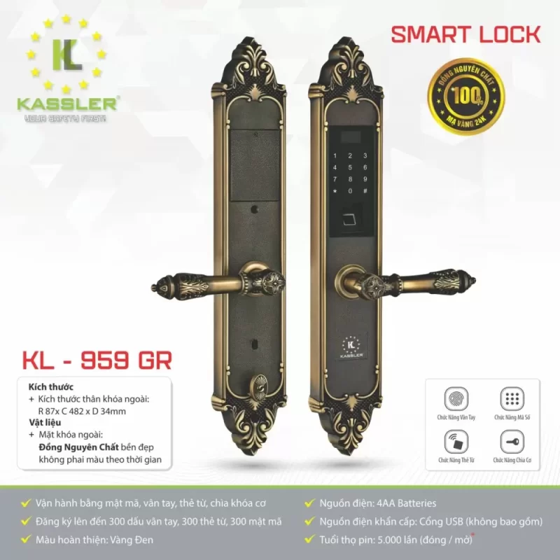 KHOÁ VÂN TAY ĐẠI SẢNH KASSLER KL 959GR VÀNG ĐEN CHỐNG MƯA - 32
