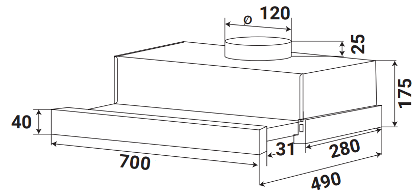 KÍCH THƯỚC MÁY HÚT MÙI ÂM TỦ CẢM ỨNG KAFF KF-TL700
