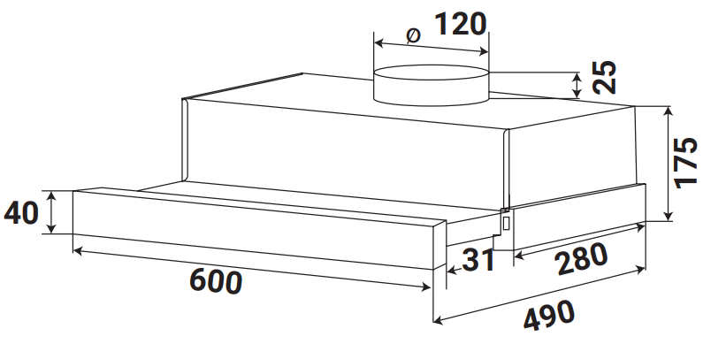 KÍCH THƯỚC MÁY HÚT MÙI ÂM TỦ CẢM ỨNG KAFF KF-TL600