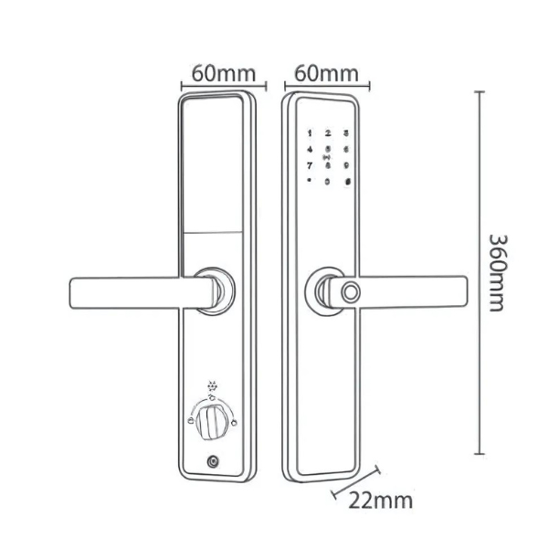 KÍCH THƯỚC KHOÁ VÂN TAY KASSLER KL 566 COPPER APP + REMOTE