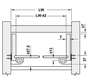 Ray âm Hafele Matrix UM, mở toàn phần, giảm chấn, bao gồm bas lắp đặt - 433 32 071 72 73 74 75 76 dimd3 457x431 crop center