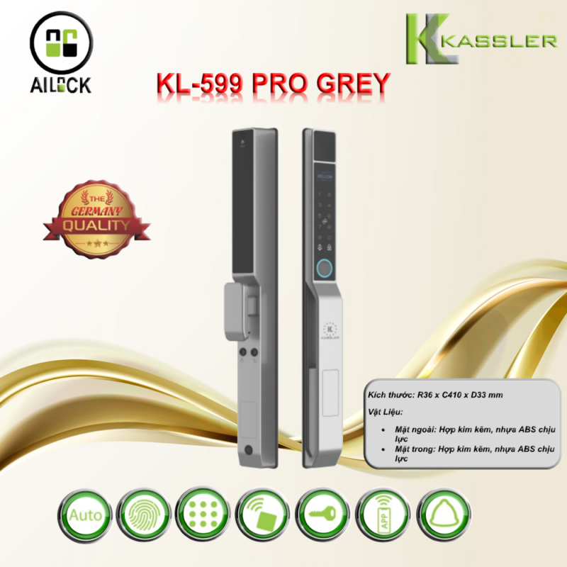 HÌNH ẢNH THỰC TẾ CỦA KHÓA CỬA NHÔM THÔNG MINH KASSLER KL 599 PRO GREY APP
