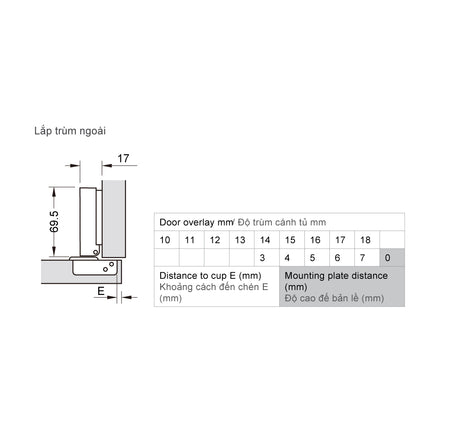 Bản lề Hafele METALLA SM 110 độ, giảm chấn, Inox 304, trọn bộ DIY - 483 01 720 dimd