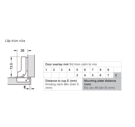 Bản lề Hafele METALLA SM 110 độ, giảm chấn, Inox 304, trọn bộ DIY - 483 01 721 dimd