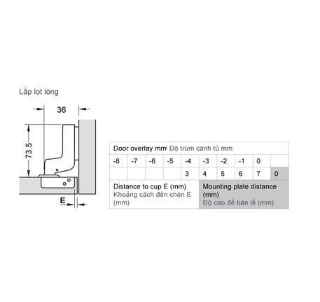 Bản lề Hafele METALLA SM 110 độ, giảm chấn, Inox 304, trọn bộ DIY - 483 01 722 dimd