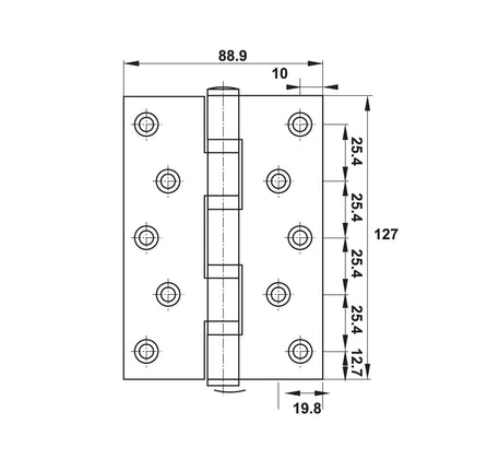 Bản lề lá Hafele inox 127 x 89 x 3 mm, 4 vòng bi - 489 05