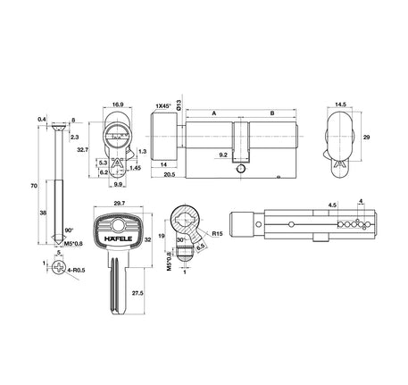 Ruột khóa cửa phòng Hafele - 489 56 003 004
