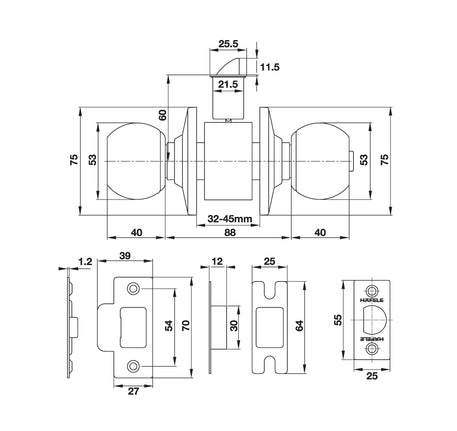 Bộ tay nắm cửa Hafele dạng tròn - 489 93