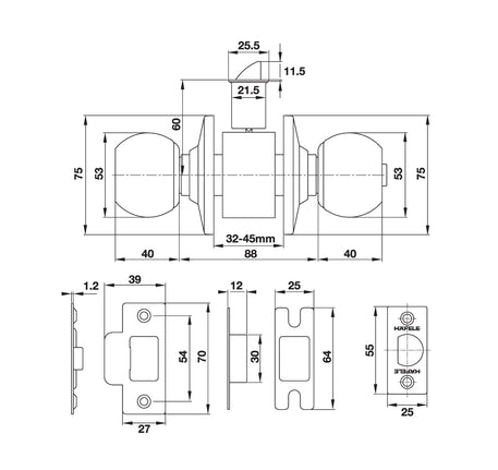 Bộ tay nắm cửa Hafele dạng tròn - 489 93