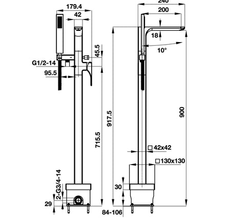Bộ trộn bồn tắm Hafele đặt sàn REGAL - 495 61
