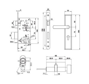 Bộ tay nắm Hafele đế dài kiểu J (Tay nắm - thân khóa - ruột) - 499 62 501 1 457x431 crop center