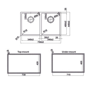 CHẬU BẾP INOX HAFELE SATIN R10 HS24-SSN2S-750 (567.24.240) - 567 24 427 dimd 457x431 crop center