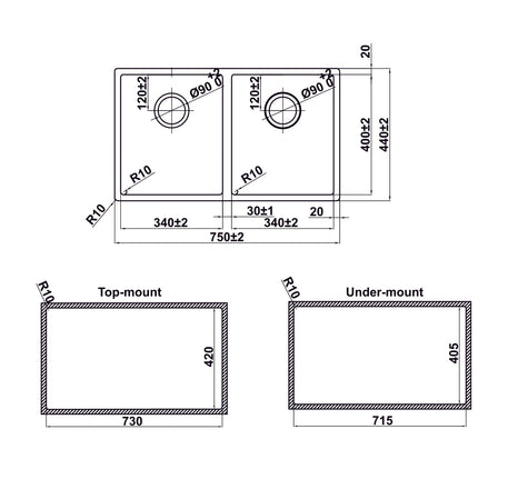 CHẬU BẾP INOX HAFELE SATIN R10 HS24-SSN2S-750 (567.24.240)