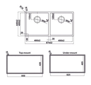 CHẬU BẾP INOX HAFELE SATIN R10 HS24-SSN2S-870 (567.24.250) - 567 24 437 dimd 457x431 crop center