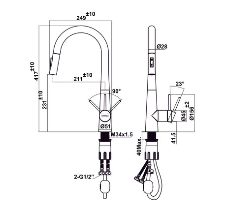 VÒI RỬA BÁT HAFELE HT24-SH1P417-BR 570.85.041 - 570 85