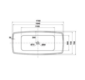 Bồn tắm độc lập Hafele - Nagoya hình chữ nhật 1700 - 588 99 610 dimd 2 457x431 crop center