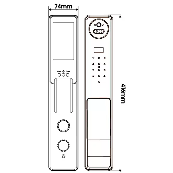 KÍCH THƯỚC KHOÁ VÂN TAY KASSLER KL 889 BLUE GRAY FACE ID APP WIFI