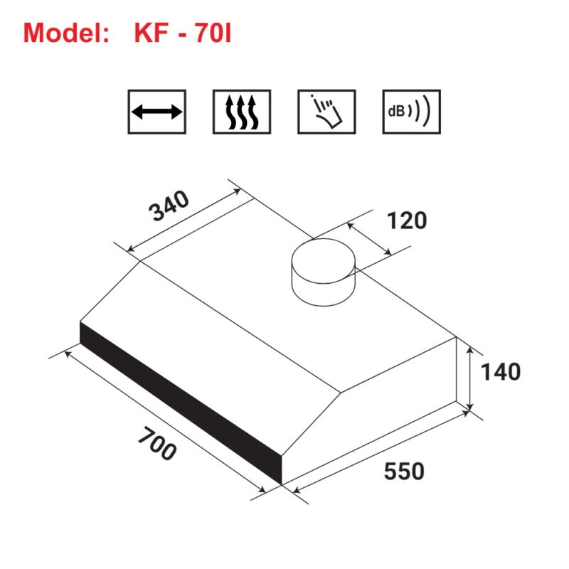 KÍCH THƯỚC MÁY HÚT MÙI CỔ ĐIỂN KAFF KF-70I