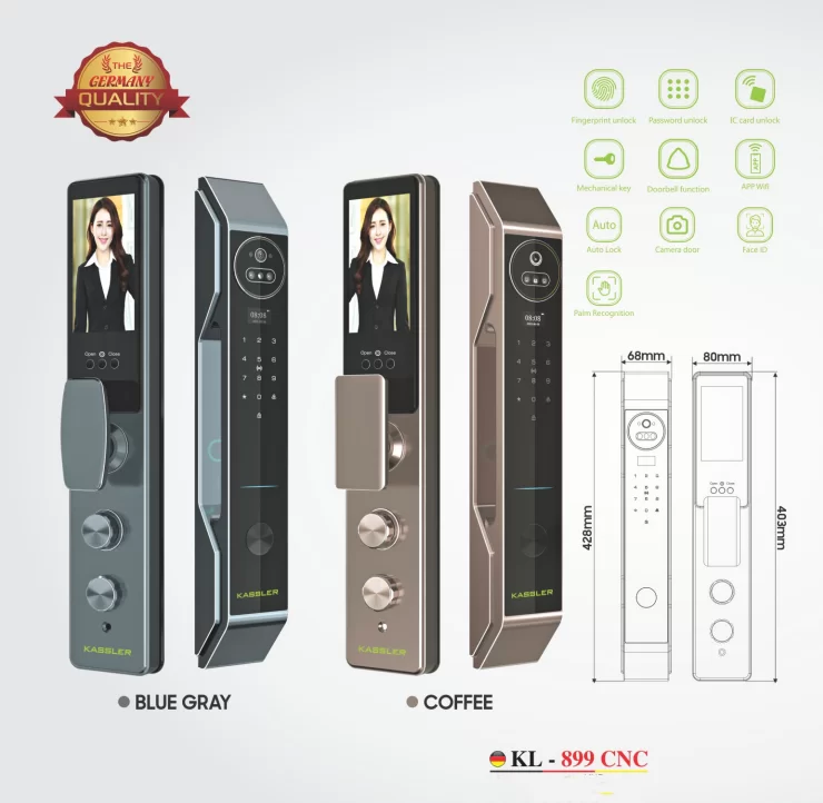 KHOÁ VÂN TAY KASSLER KL 899 CNC BLUE GRAY FACE ID APP WIFI - 72