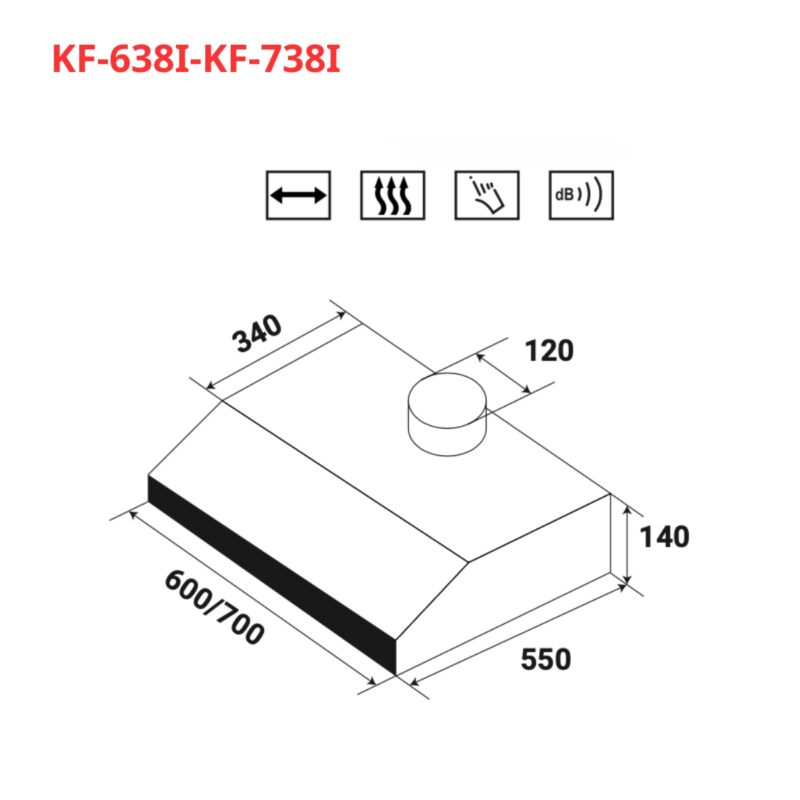 KÍCH THƯỚC MÁY HÚT MÙI CỔ ĐIỂN KAFF KF-638I