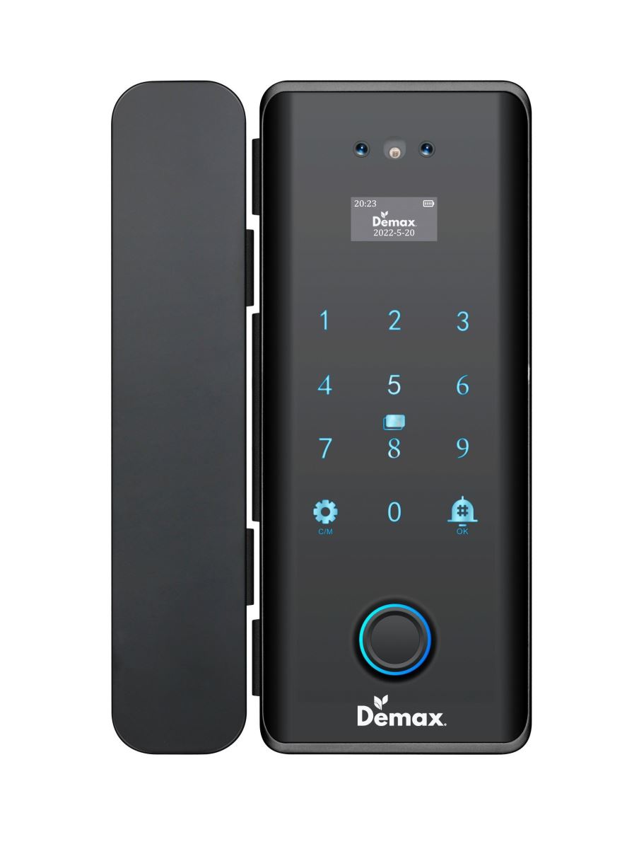 Khóa vân tay cửa kính Demax SL900G Black Nano App Wifi, Face ID 3D,Remote của Đức - 900g 1