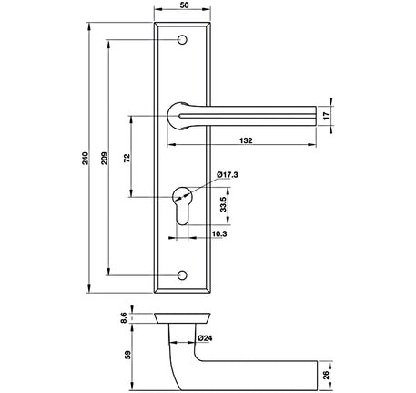 Tay nắm gạt đế dài Hafele - Hình chữ nhật dẹt - 903 98