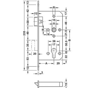 Thân khóa Hafele SASHLOCK - 911 02 154 dimd2 457x431 crop center