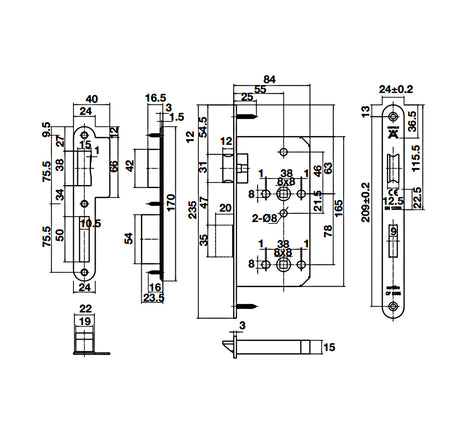 Thân khóa cho nhà vệ sinh Hafele - 911 02