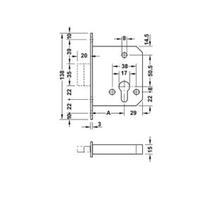 Thân khóa chốt chết Hafele - 911 22 477 dimd 457x431 crop center