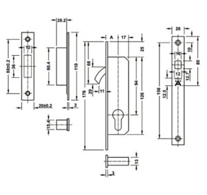 Thân khóa Hafele cho cửa trượt - 911 26 672 dimd 457x431 crop center